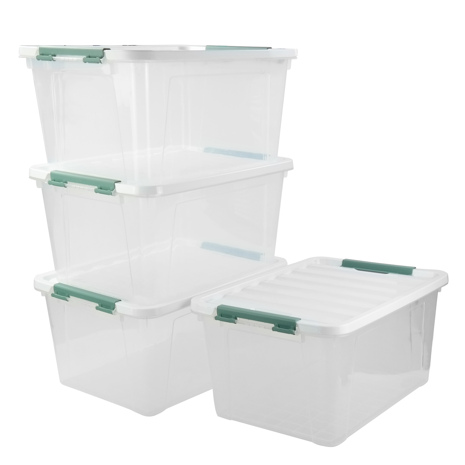 Ponpong 35 L Large Storage Box, Clear Plastic Latch Box, 4Pack