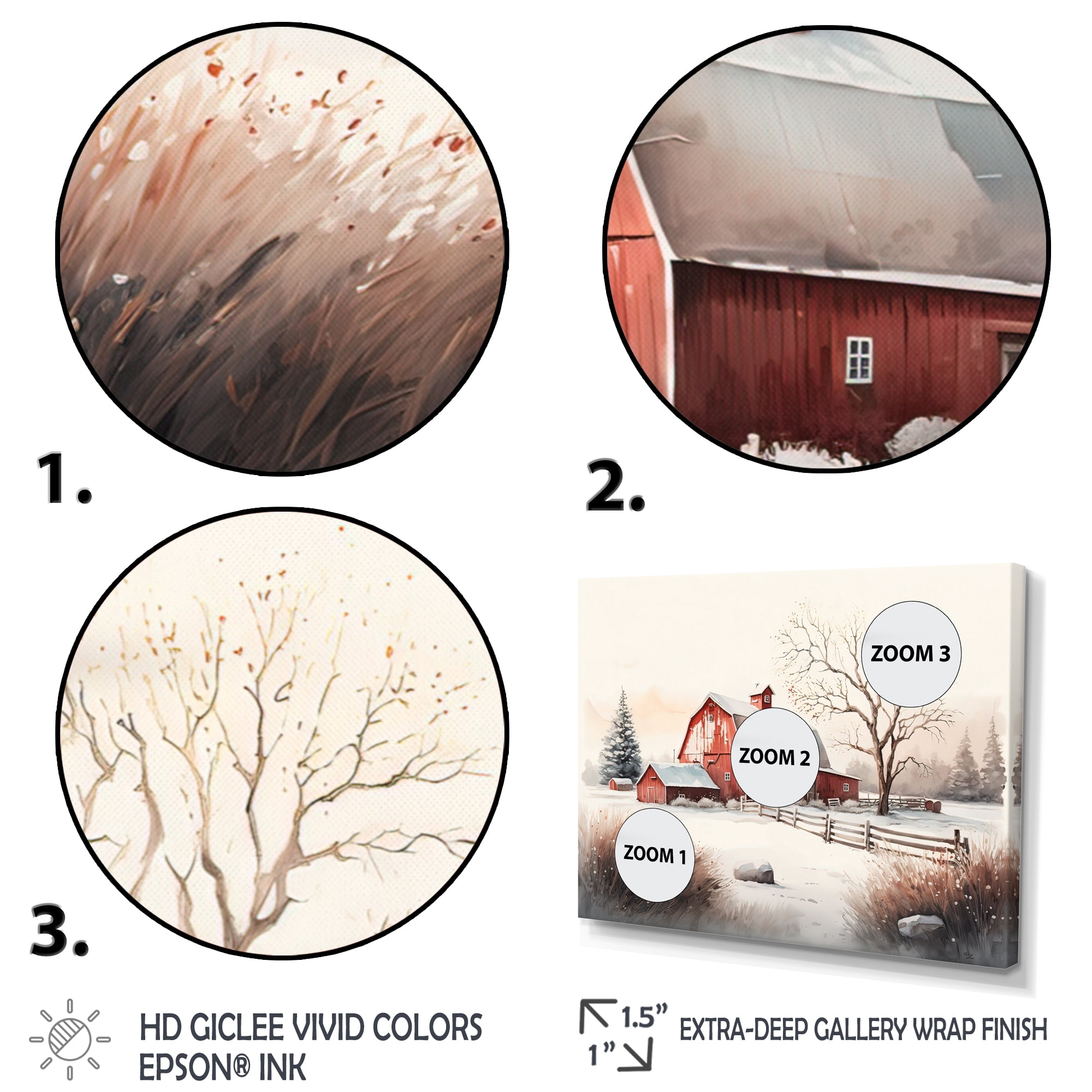 Designart Calm Red Barn In Winter V Canvas Wall Art