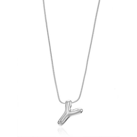 No Boundaries Silvertone Initial Bubble Letter Necklace, 1 Piece, Letter Y