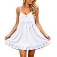 thumbnail image 4 of IUYRTFE Women's V-Neck Spaghetti Strap Sleeveless Mini Dress Flowy Ruffle Hem Casual Summer Swing Tank Dress, 4 of 5