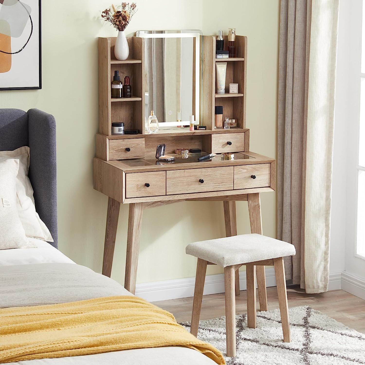 OKD Makeup Vanity Table Set with Lighted Mirror, Makeup Vanity Desk