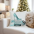 thumbnail image 4 of Ethan Taylor Fashion and Glam Throw Pillow Soft Cushion Cover 'Teal High High & Fashion Turquoise Books Shoes High Heels' Glam Pattern Decorative Square Accent Pillow Case, 16x16 Inches, Blue, White, 4 of 5
