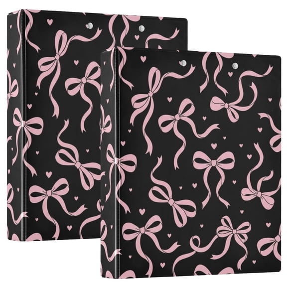 Pink Ribbon Heart Round Ring Binder 3 Ring 1.5 inch 200 Sheet Clipboard File Folder for School Office