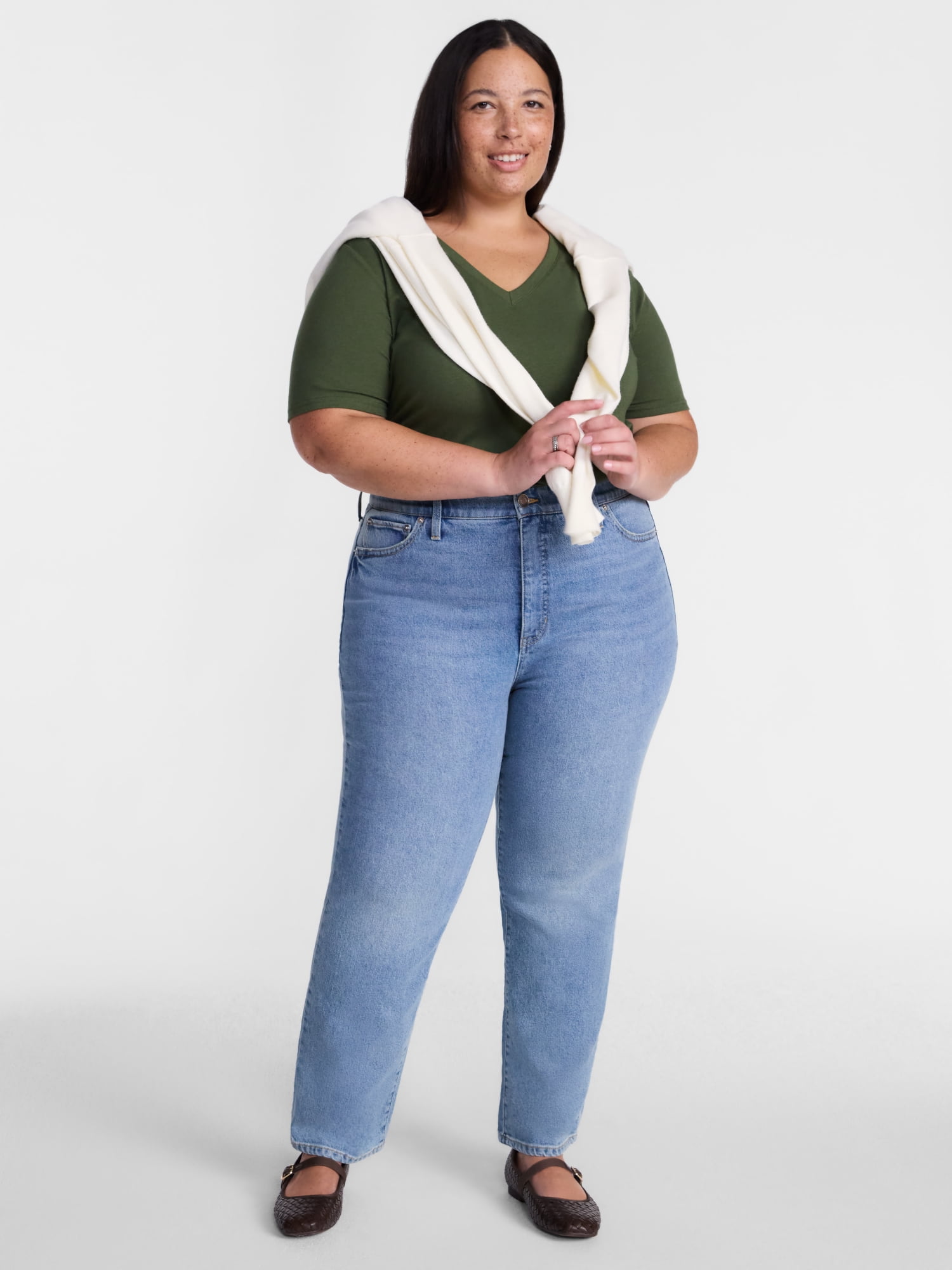 Terra & Sky Women's Plus Size V Neck Tee with Short Sleeves, Size 0X-5X