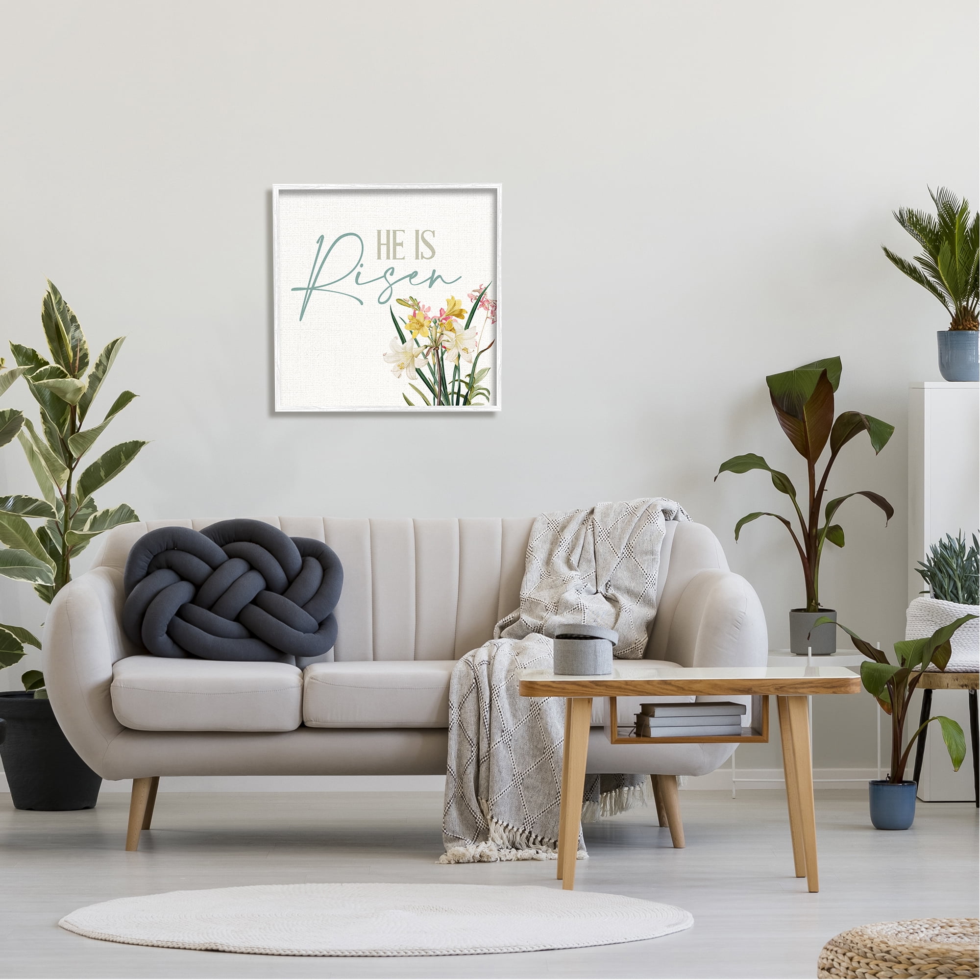 He Is Risen Religious Easter Holiday Flower Blossoms White Framed Giclee Art, 24 x 24, By Kim Allen