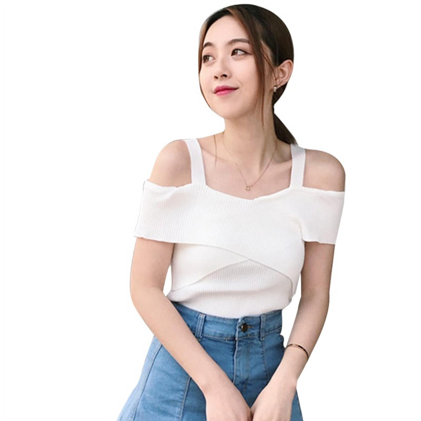 Women's Off Shoulder Crisscross Front Wide Shoulder Straps Short