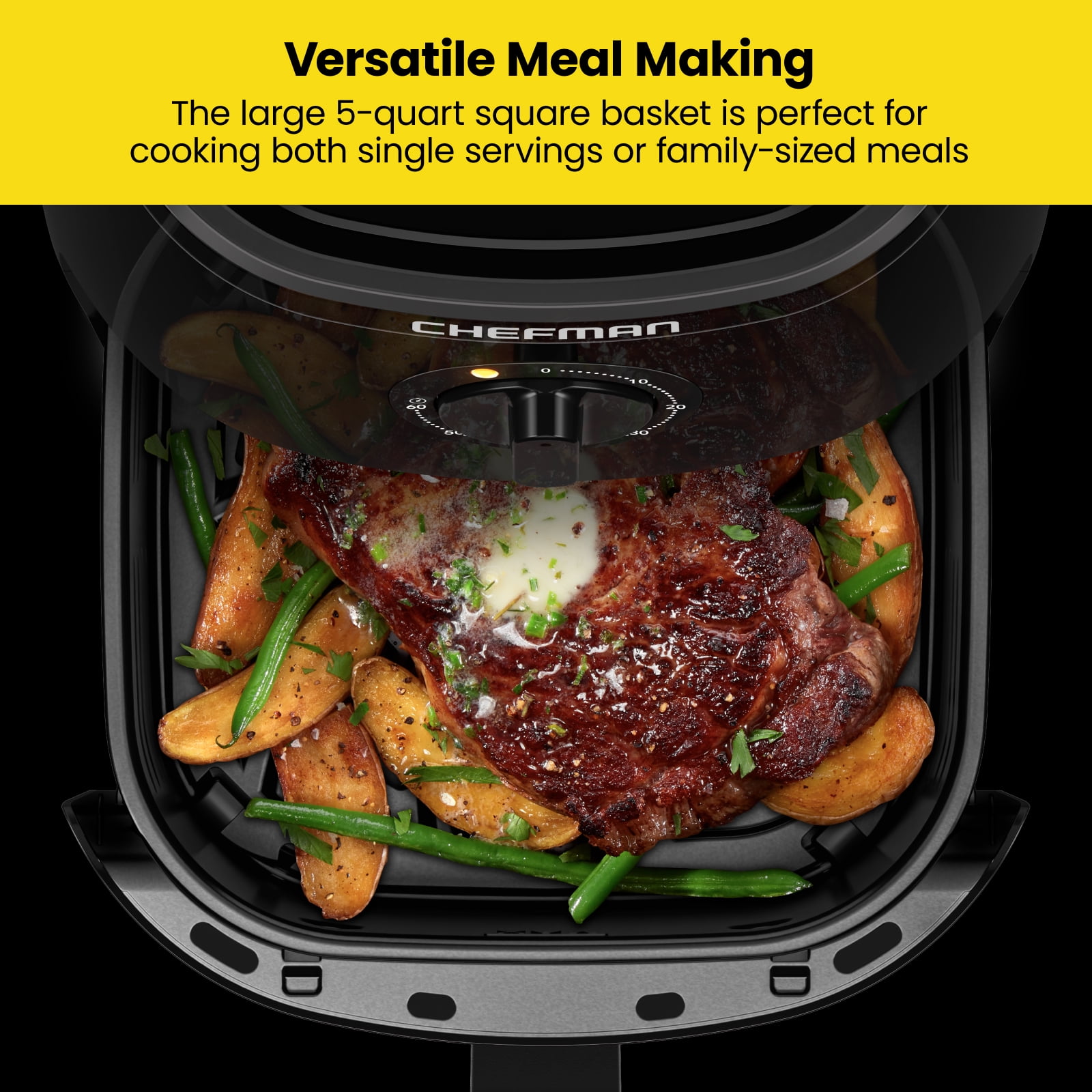 Chefman Turbofry 5-Quart Air Fryer w/ Integrated Timer, Adjustable Temp Control - Black