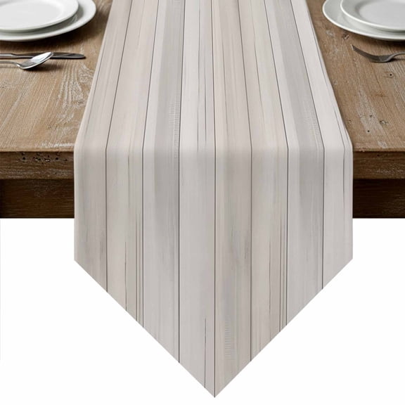 Table Runners 60 Inches Long, Beige Cotton Linen Kitchen Dining Coffee Table Runner for Party Home Decor, Farmhouse Simple Abstract Striped Wooden Grain Tabletop Dresser Scarves Runner 13x60 Inch