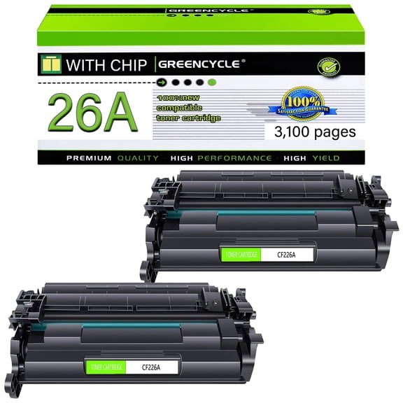 GREENCYCLE 2 Pack Compatible for 26A CF226A Black Toner Cartridge Replacement with LaserJet Pro M402d M402n M402dn M402dw M402dne, Laserjet Pro MFP M426dw M426fdw M426fdn Printer