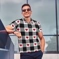 thumbnail image 3 of Kdxio Heart Black Buffalo Plaid Gingham Print Men's Short Sleeve Polo Shirt,Midweight Men's Shirt, 3 of 6