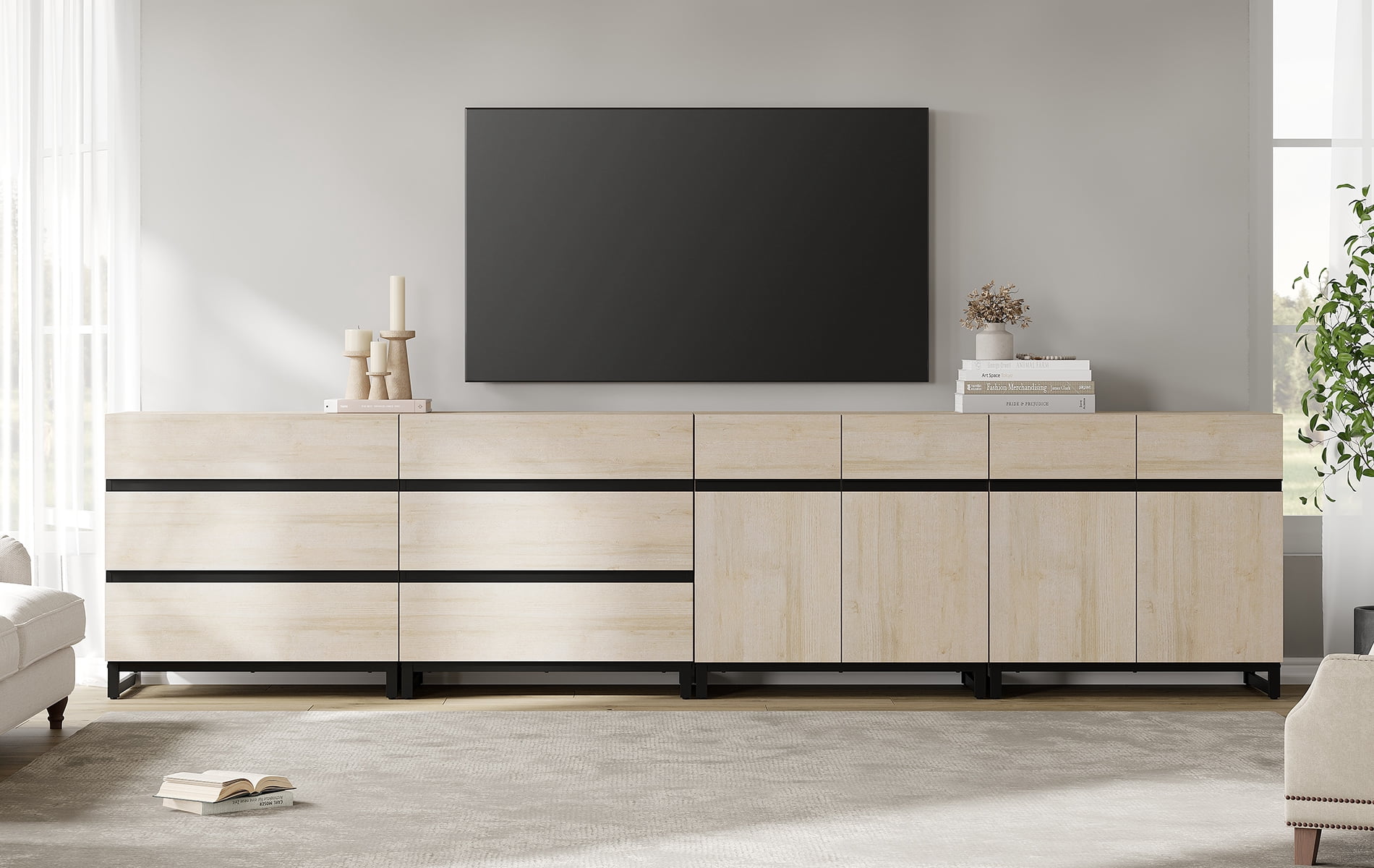 Modern TV Stand For Tvs Up To 120 Inches, 4-In-1 Entertainment Console With 6 Drawers And Adjustable Shelves, Media Cabinet For Living Room Or Bedroom,Beige