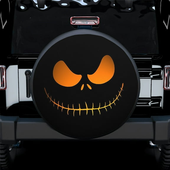 Skellington Nightmare By Xmas Jack Waterproof Fabric Spare Tire Cover, Halloween Decorative Tire Decor For Suv Rv Camper Trailer Truck 14 15 16 17 18In. Horror Movies Car Decor Gifts For Campers