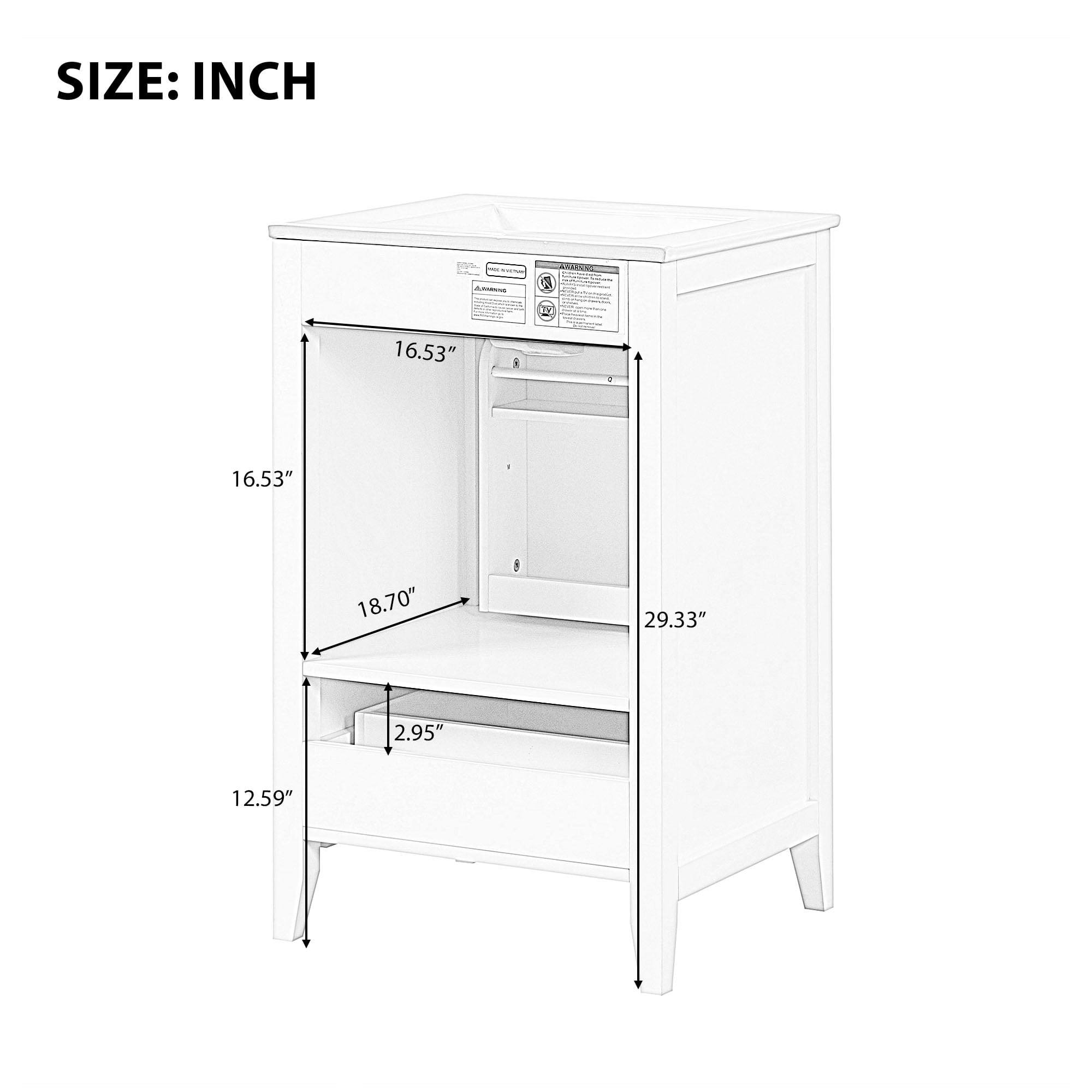 Euroco Bathroom Vanity with Ceramic Sink, Soft-Close Door, Storage Drawer & Door Rack, Painted Solid Wood & MDF, Single Hole Faucet Compatible, Platinum Knobs