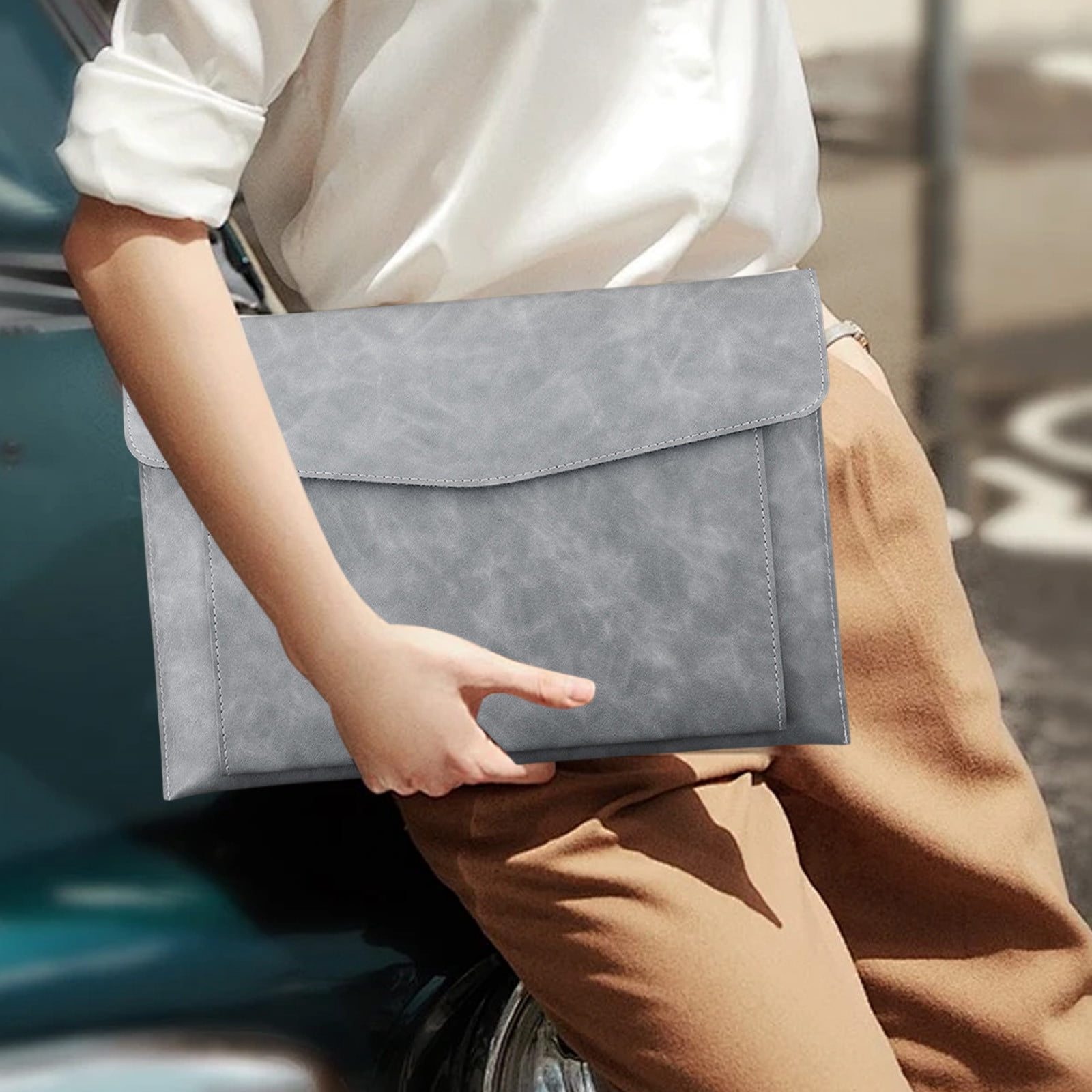 A4 Leather File Bag, Magnetic Closure Briefcase, Waterproof Business Folder for Office Use