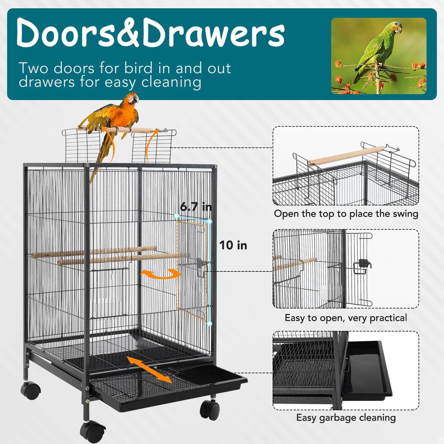YRLLENSDAN Large Bird Cage for Parakeets, Heavy Duty 35 inch Height Bird Cages with Stand for Cocktails Parakeet Parrot Cage Birdcage for Parrots Conure Lovebird Cockatiel