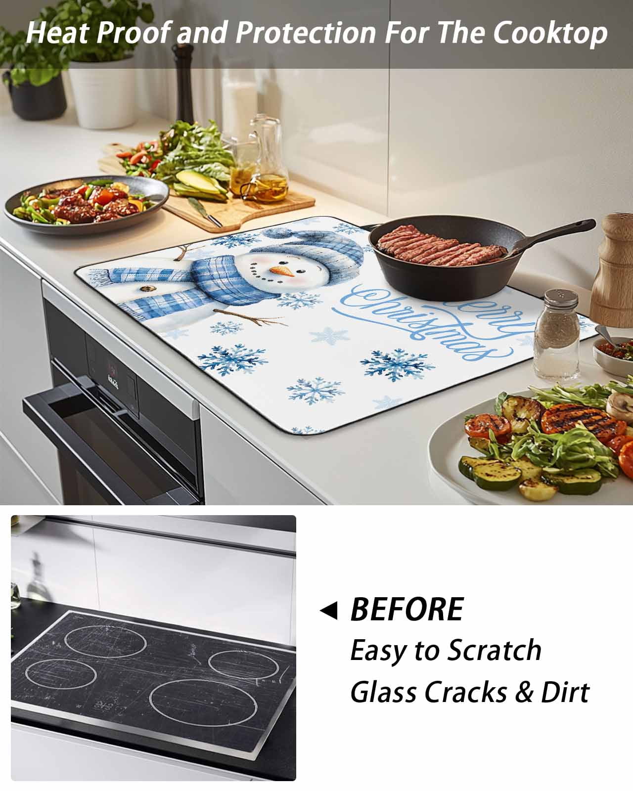 The Chef Stove Top Covers for Electric Stove, 36'x21'' Gnome Kitchen Black Buffalo Plaid Glass Ceramic Stove Cover Foldable Rubber Mat Heat Resistant Cooktop Protector for Kitchen