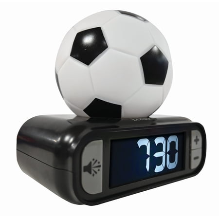 Lexibook - Soccer Ball Digital Alarm Clock with Night Light Snooze, Clock, Luminous Soccer Ball, Black Colour