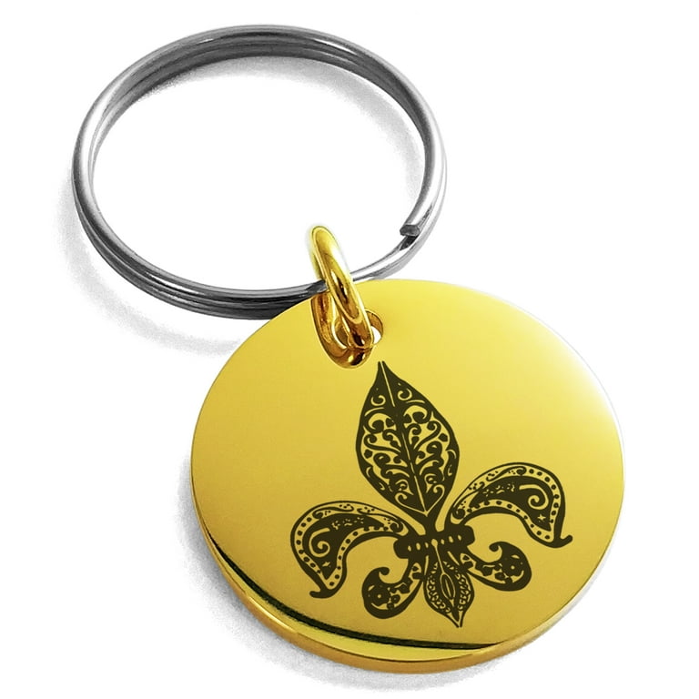 Stainless Steel Paisley Fleur De Lis Engraved Small Medallion - Main Image