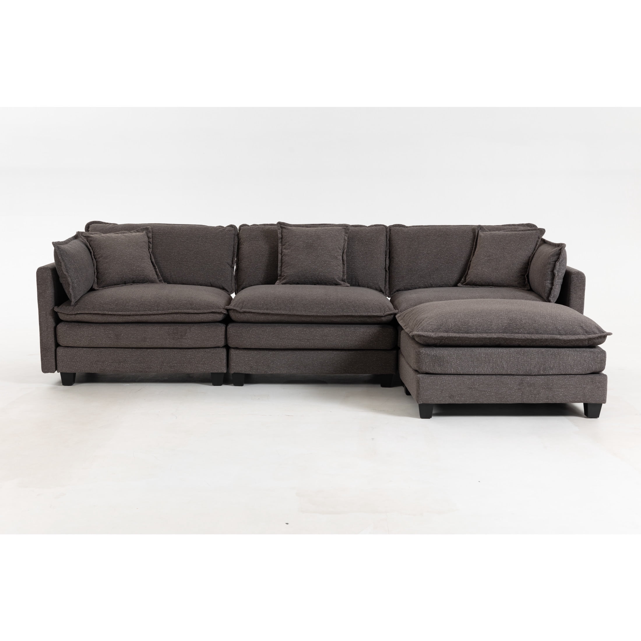 GDF Studio Udolf 113.77" Modern 3-Seat Modular Sectional Sofa with Ottoman and Pillows, Chaise Lounge for Living Room, Grey