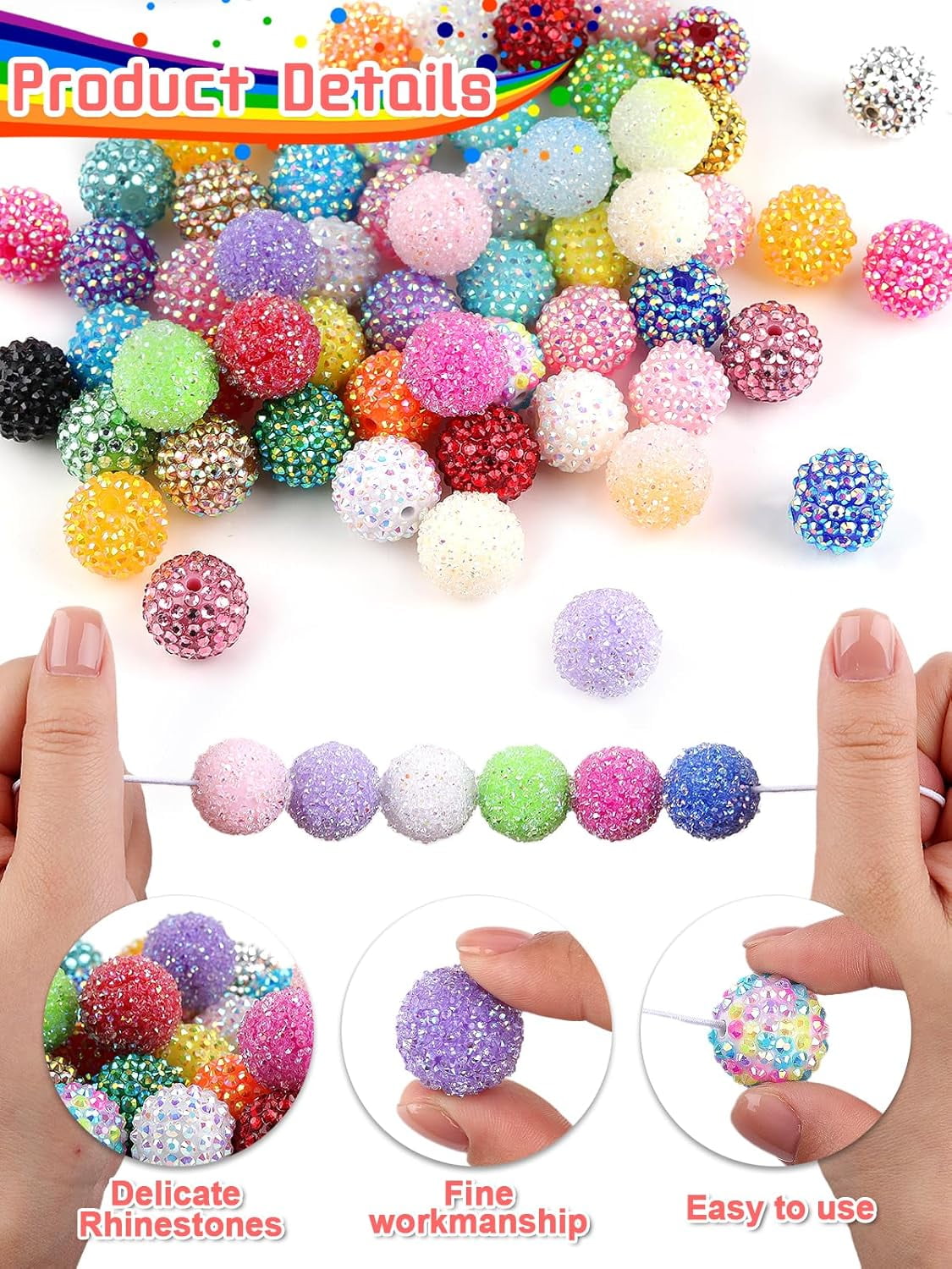 Kalolary 120PCS 20mm Multicolor Resin Rhinestone Pave Disco Ball Beads - Sparkly Round Crystal Bubblegum Beads for Jewelry Making & DIY Crafts