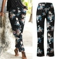 thumbnail image 2 of Linen Pants Women High Waist Printing Boho Beach Pockets Relaxed Fit Durable Daily Breathable Trendy Full Black Long Shorts Sizes L, 2 of 3