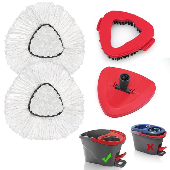 JEHONN Spin Mop Replacement Heads 2 Packs with Triangle Base and 1 Scrub Brush
