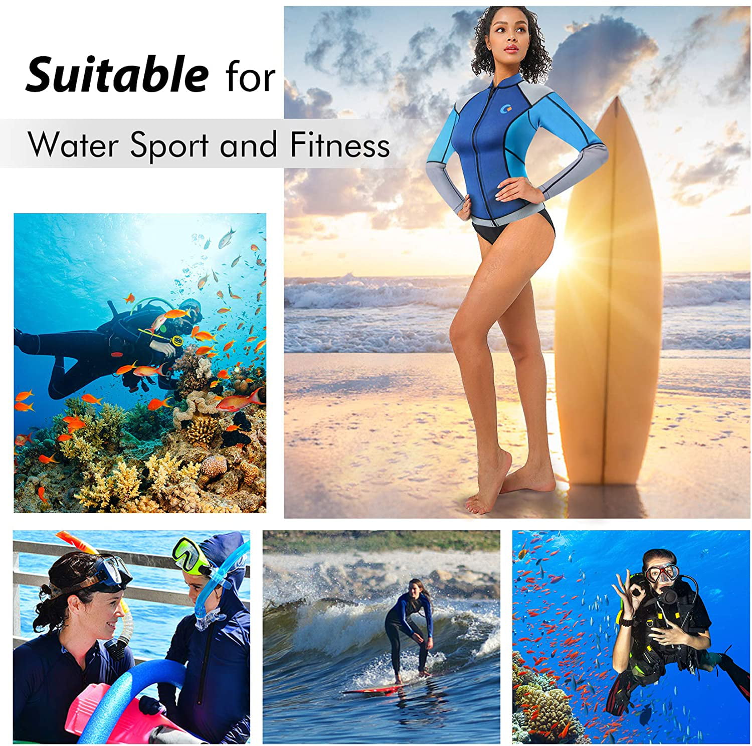 CtriLady Wetsuit Women 2mm Neoprene Full Wetsuit Long Sleeve Diving Suits with Front Zipper UV Protection Full Body Swimwear for Swimming Diving Surfing Kayaking Snorkeling 