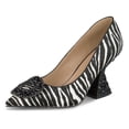 thumbnail image 2 of YDN Women Rhinestone Studded Buckle Pumps Slip On Crystal Chunky High Heels Closed Pointed Toe Office Shoes Size 16 Zebra, 2 of 4