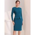 thumbnail image 2 of Vestido ajustado Allegra K para mujer cuello redondo manga 3/4 Peplum lago azul L, 2 of 6