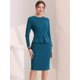 thumbnail image 2 of Vestido ajustado Allegra K para mujer cuello redondo manga 3/4 Peplum lago azul L, 2 of 6