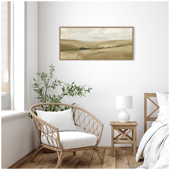 Kate and Laurel Framed Canvas Wall Art Print Whispering Meadows II Panel by Amy Lighthall, 40 x 18 Sylvie Beaded Rustic Natural Frame, Modern Contemporary, Landscape Art for Wall Decor