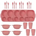 thumbnail image 1 of Nvzi 24Pcs Wheat Straw Dinnerware Cutlery Sets, Divided Plates Unbreakable Bowl Microwave Dishwasher Safe Tableware Cutlery -Pink, 1 of 4