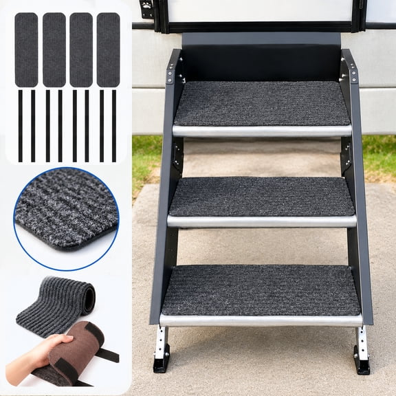 Aemutady RV Step Covers 4 Pack 19.5*7.5 Inch Non-Slip Stair Treads for Camper Travel Trailer Motorhome Mobile Home Outdoor Durable Traction Mats