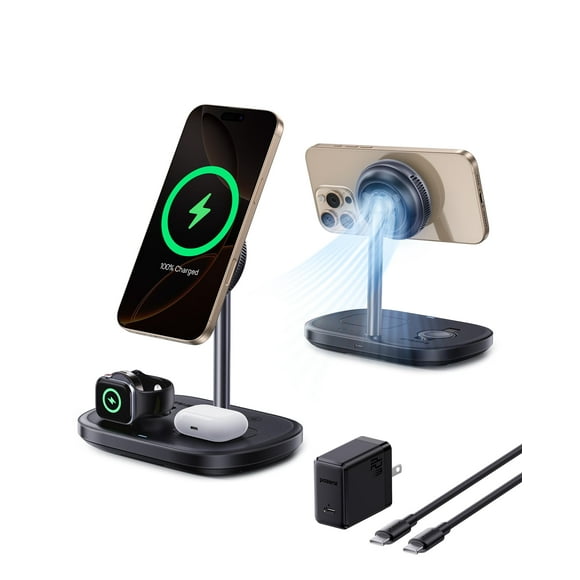 Baseus Qi2 15W Station de Charge 3-en-1, Support de Charge Sans Fil Magnétique avec Refroidissement TEC, Chargeur iPhone Compatible MagSafe pour Série iPhone12-17, A