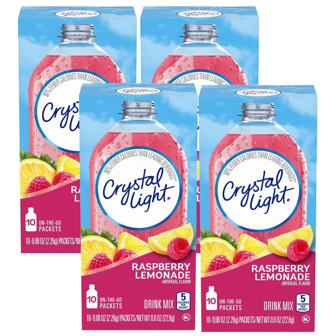 10 Count Raspberry Lemonade Pack of 6 Boxes On The Go Packets Crystal Light Drink Mix 