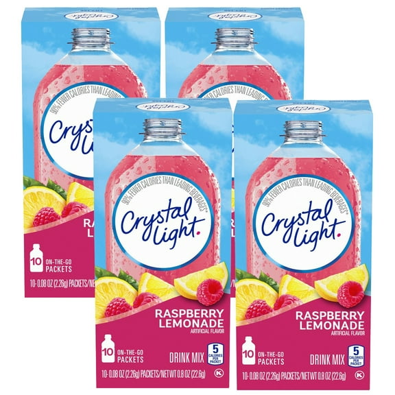 Crystal Light Raspberry Lemonade On-The-Go Powdered Drink Mix, 10 ct - 0.08 oz Packets (Pack - 4)