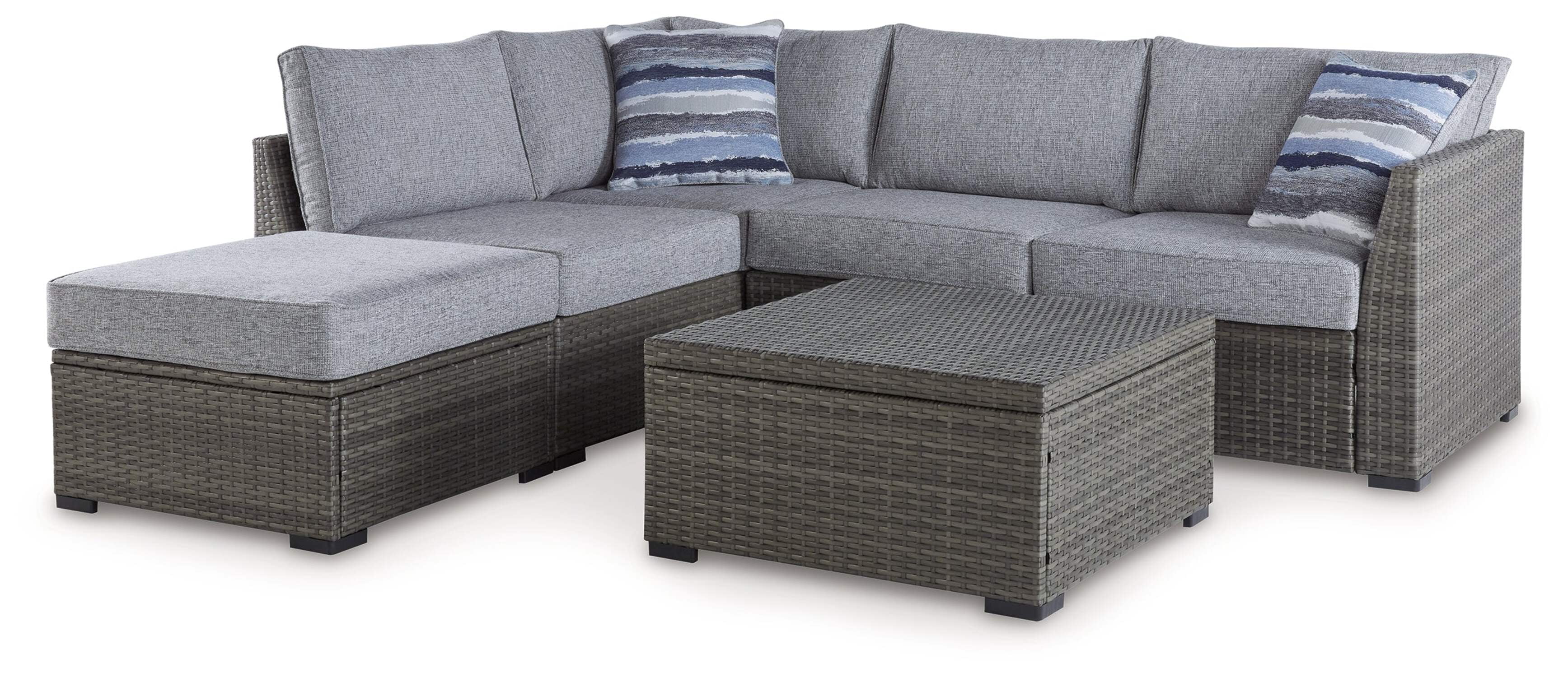 Ashley Furniture Petal Road Gray Outdoor Sectional/Ottoman/Table Set - Set of 4