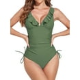 thumbnail image 7 of EFINNY Women's V Neck One Piece Swimsuit Ruffled Lace Up Monokini Tummy Control Bathing Suits Sexy Criss Cross Back Swimwear, 7 of 7