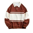 thumbnail image 2 of WREESH Men's Long Sleeve Pullover Color Block Collared Sweatshirt Preppy Style Tops for Fall Casual Wear Coffee, 2 of 8