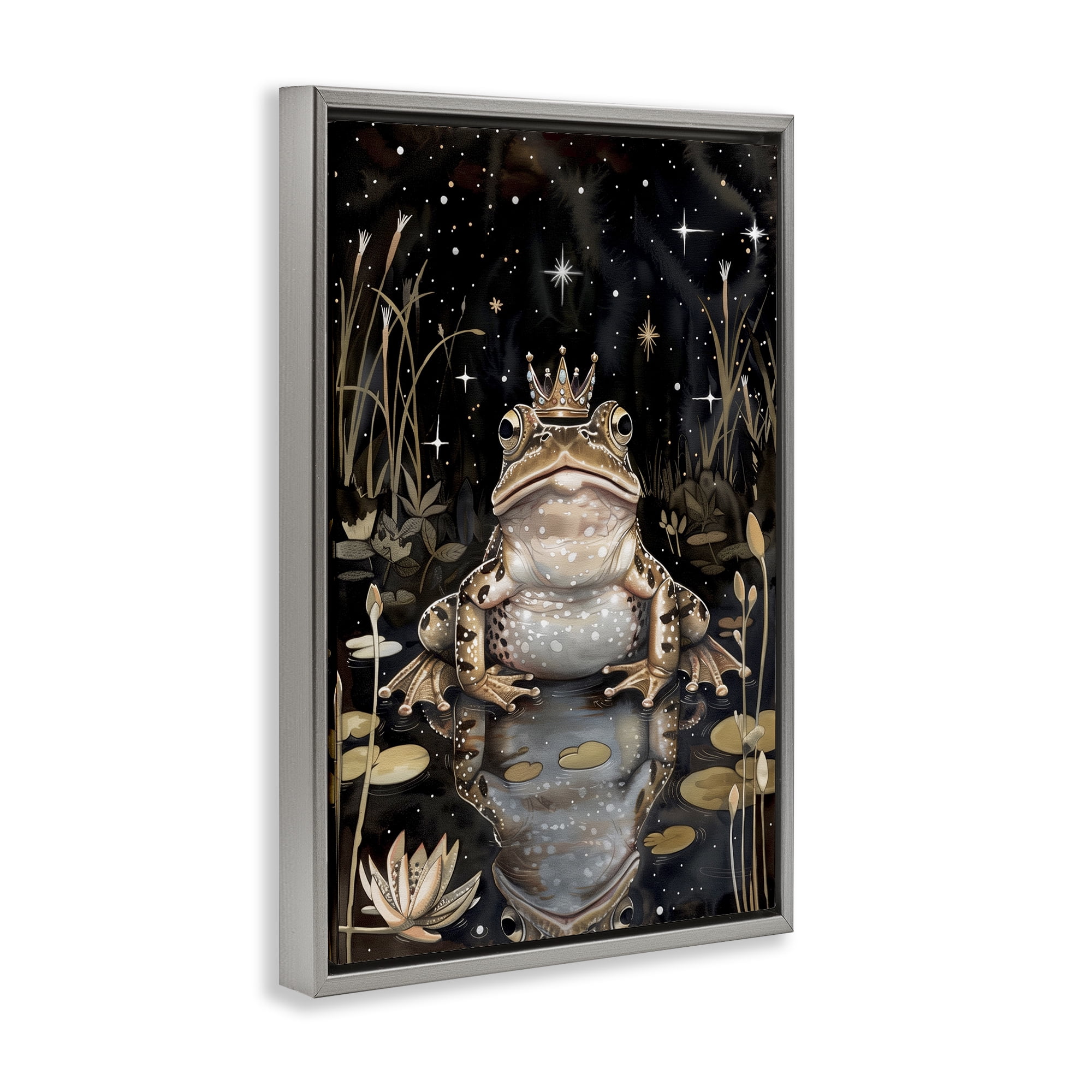 Stupell Industries Regal Toad at Night Animals & Insects Painting Gray Floater Framed Art Print Wall Art, 17 x 25