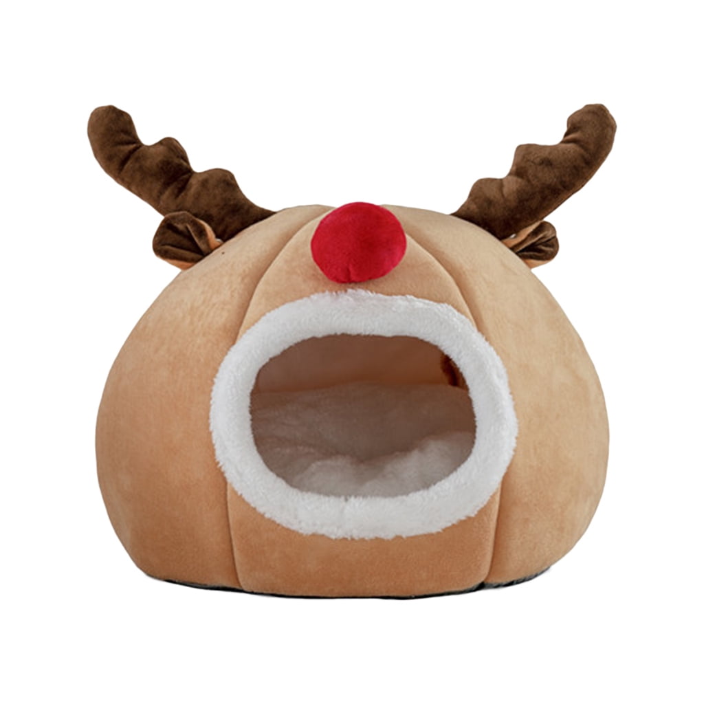 Tizuqe Igloo Pet Bed House Soft Indoor Reindeer Cave Christmas Tent for Cat Puppy