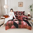 thumbnail image 4 of Manfei Chic Abstract Full Size Comforter Sets for Adult, Red Rectangle Geometric Bedding Comforter Set, Retro Artwork Reversible Bedding Sets, Microfiber Bedroom Decor, 3 Pieces, 4 of 8