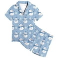 thumbnail image 6 of Girls Christmas Print Button Down Collar Short Sleeve Pajama Set Two Piece Outfit Blue 12-13 Years, 6 of 6