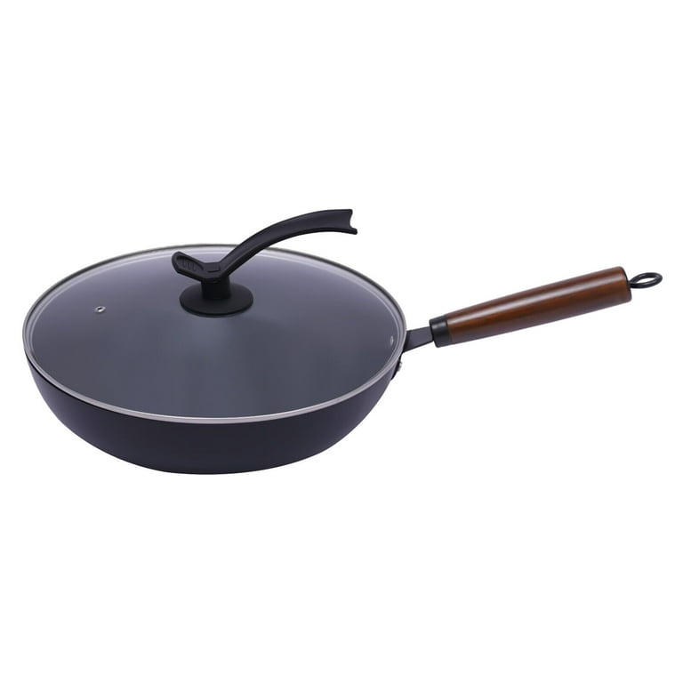 Black Non Stick Big Flat Bottom Chinese Woks Fine Iron Wok Pan Dia