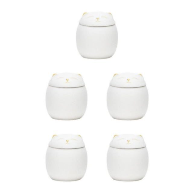 Baohd Large Capacity Ceramic Canisters Cute For Wide Application Sturdy And Durable Ceramics Cat Form Ceramic Tea Jars white 150ml 5Set