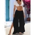 thumbnail image 4 of Womens Wide Leg Split Skirt Pants Boho Loose Palazzo with Elastic Waist Vacation Pants Black S, 4 of 8