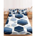 thumbnail image 2 of Queen Size Fitted Sheet Set - Navy Blue Marble 3 Piece Bedding Sets 16" Deep Pocket Fitted Sheet with 2 Pillowcases, Gold White Geometric Hexagon Modern Brushed Microfiber Hotel Luxury Bed Sheets, 2 of 9
