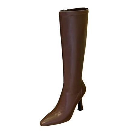 

Fsqjgq Heeled Boots for Women Knee High Lace Up Block High Heels Women Shoes Thick Platform Autumn Winter Knee High Boots Slender Knee High Boots Brown 37
