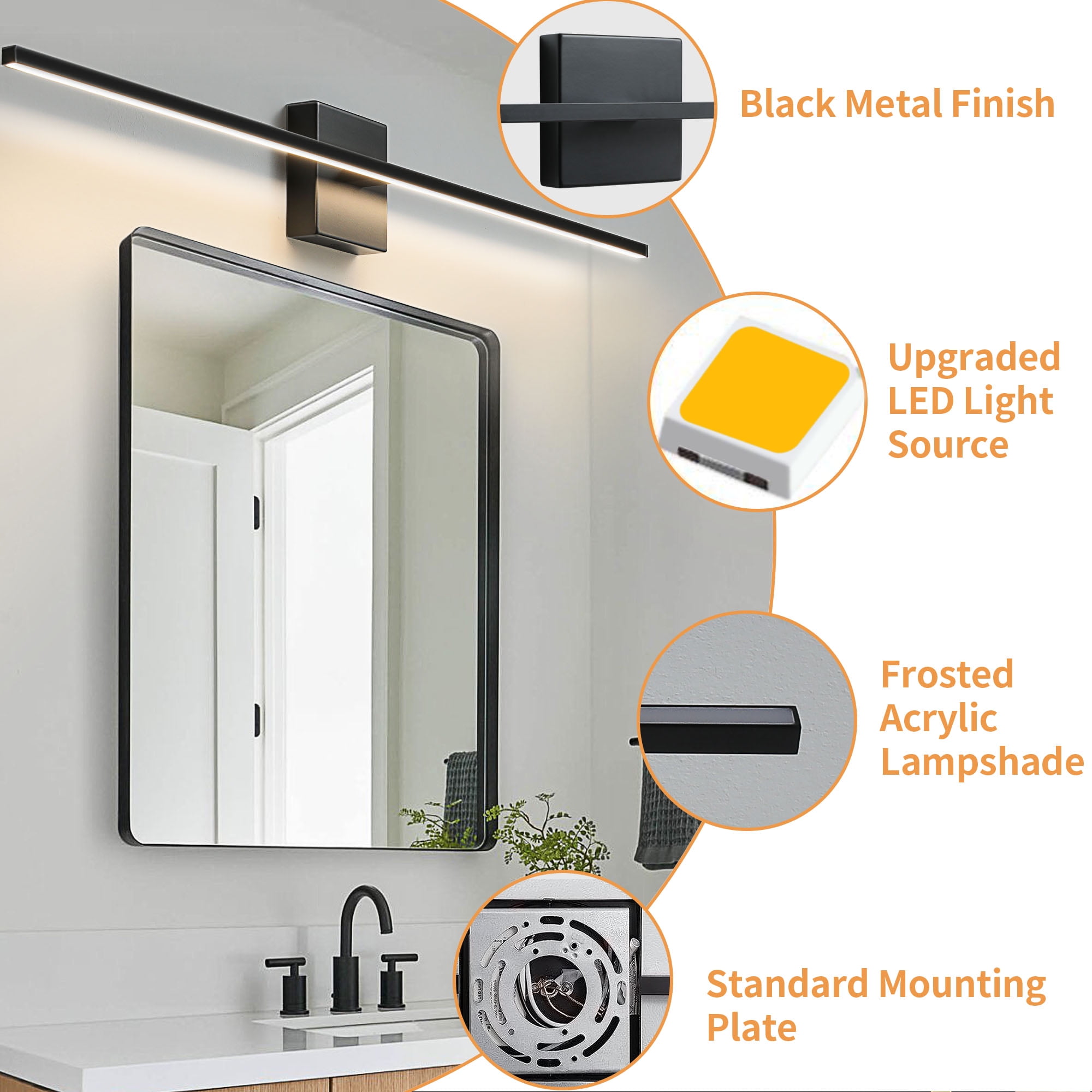 KAISITE Modern Bathroom Vanity Light 39 inch Dimmable Black Bathroom Light Fixtures for Bathroom Wall Sconce with 3500K Warm Light Bedroom