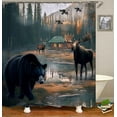 thumbnail image 3 of 4PCS/Set Camo Shower Curtain Set, Man Cave White Black American Flag Woodland Elk Moose Bear Wildlife Animal Hunting Rustic Cabin Bathroom Decor Non-slip Bath Rugs Gifts for Men Hunters, Deer Head, 3 of 7